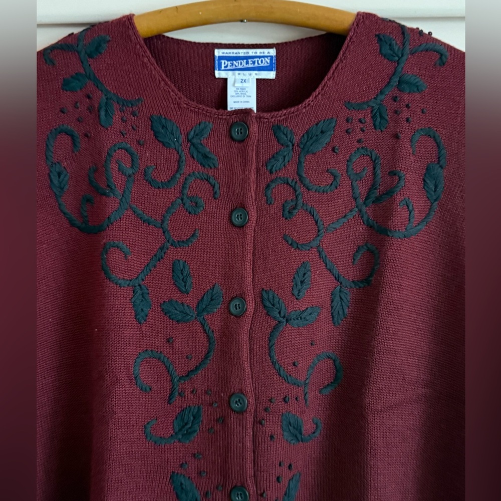 Vintage Pendleton Vest Waistcoat Sleeveless Sweater 2x Maroon embroidered NWOT - Picture 3 of 5
